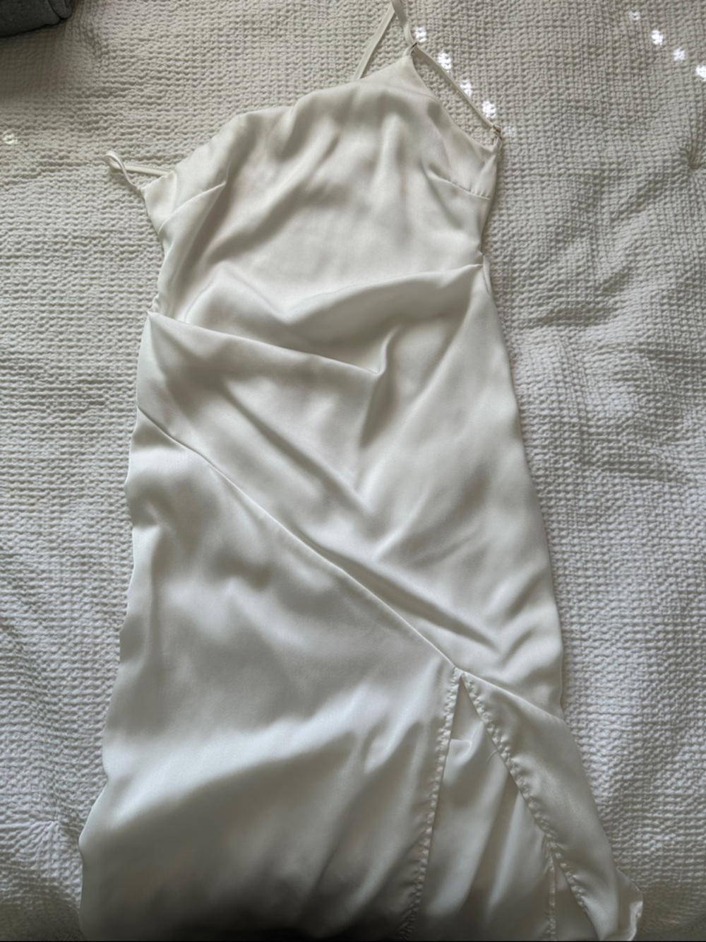 Elegant White Satin Slip Dress with Delicate Spaghetti Straps